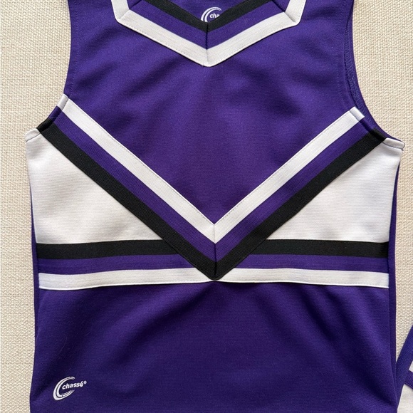 Purple and White Girls Kids Cheerleading Set Top and Skirt - Picture 2 of 8